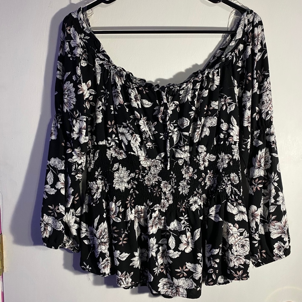 Black Floral Off-the-Shoulder Blouse